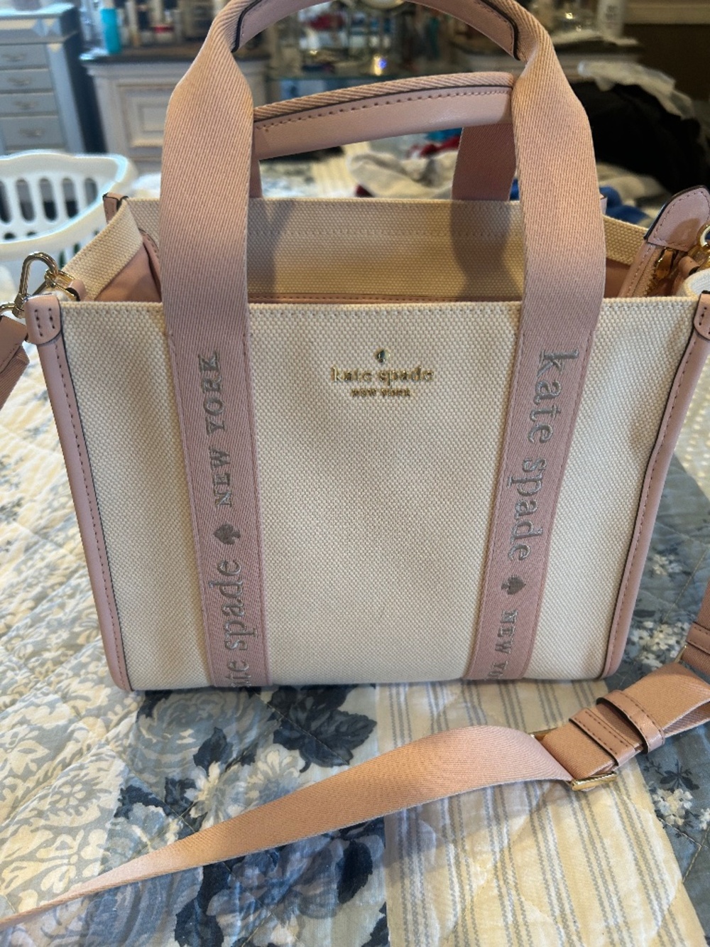 Like New Kate Spade Pink Beige Bag Tote